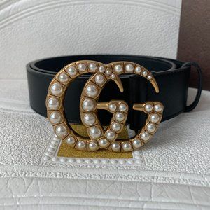 Leather belts with pearl double G buckle